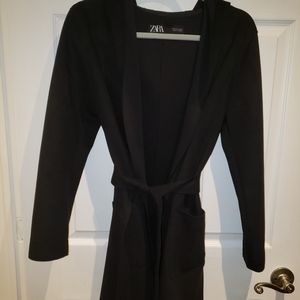 Zara black hooded belted jacket size small